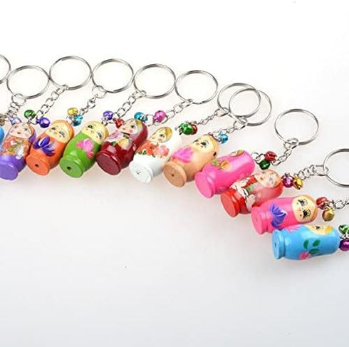 Toyvian 12PCS Nesting Dolls Key Chains, Wood Matryoshka Russian Dolls Key Rings Charms