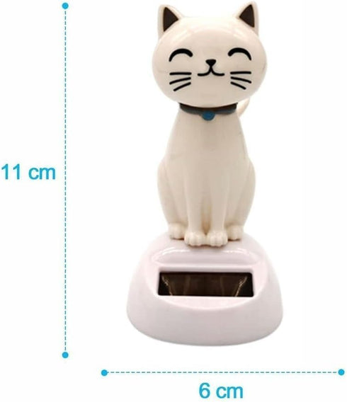 White Cat Solar Powered Decor - Cute Swing Animal Dancing Dolls, Car Dashboard Ornament, Solar Shaking Cat Desktop