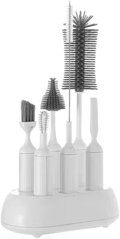 Theodate Pierre Baby Bottle Brush Set, Silicone, White and Gray, 6 Piece, Base Supprt,