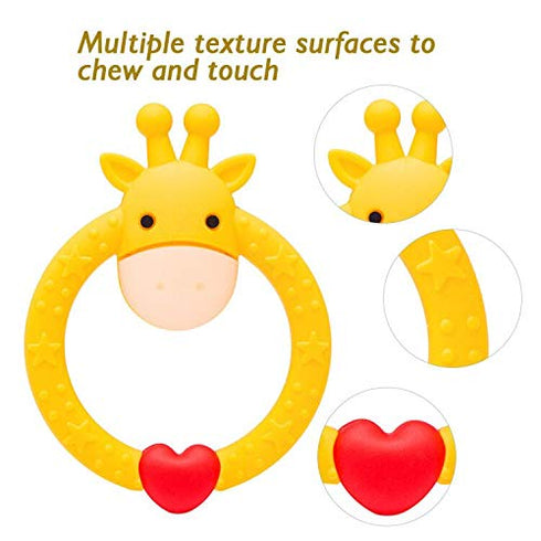 SHARE&CARE BPA Free Silicone Giraffe Baby Teether Toy with Storage Case, for 3 Months and Above