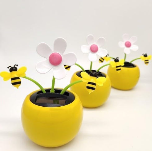 1Pc Yellow Solar Dancing Flower Sunflower Decor, Car Swinging Dancing Ornament, Honey Bee Swing Decor, Solar Power Kits
