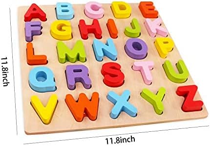 WOOD CITY Alphabet Puzzle, ABC Letter Puzzles for Toddlers 1-3 Years Old, Educational Learning Toys with Puzzle Board