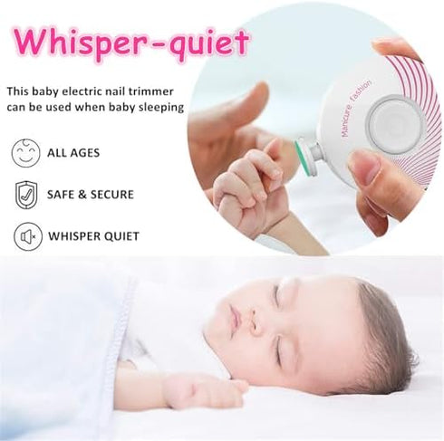 Trimmer Set 6 Electric Baby Nail File Kit, Newborn to Adult Nail Grinder with Grinding Heads, Safe & Quiet Baby