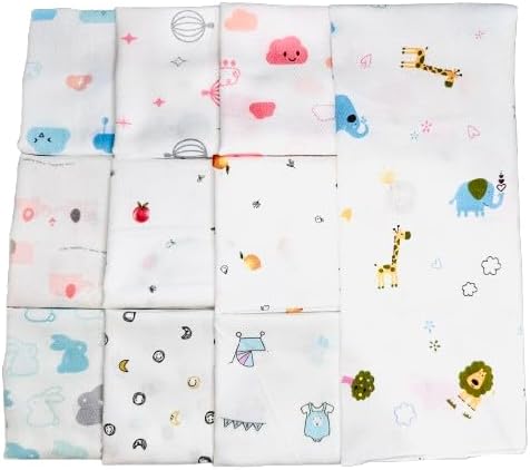 gosari 100% 10-Pack (14 14) Baby Cotton Handkerchiefs, Cotton Washcloths for Drool, Feeding & Bath Time, Breathable