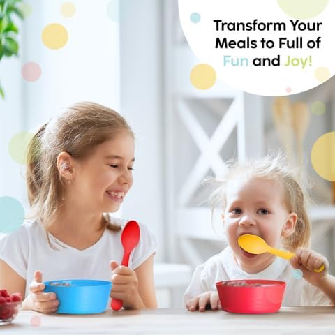 Toddler Utensils Set, 18 Pcs Plastic Kids Forks and Spoons, BPA Free, Dishwasher Safe, Brightly Colored Silverware