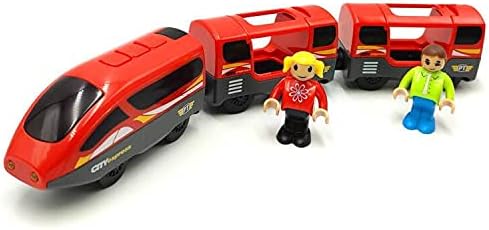 DSHMIXIA Set 3 4 5 Battery Operated Trains for Wooden Train Track Locomotive with Light for Toddlers Year Old Boys Red