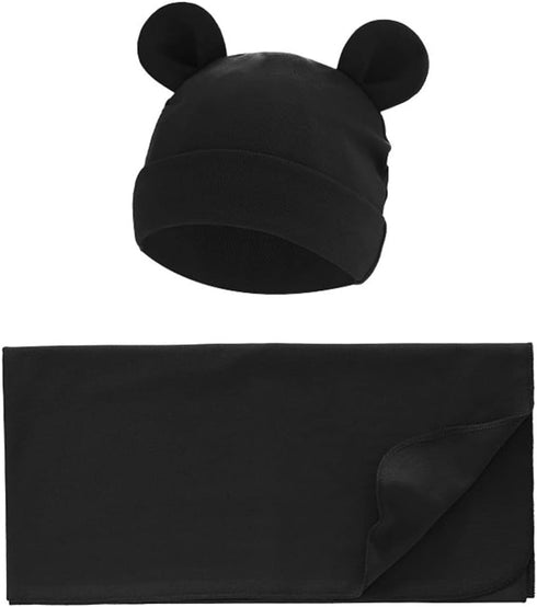 Exemaba Unisex Baby Swaddle Blanket with Hat Set, Newborn Receiving Blankets Sleep Sack for 0-3 Months Boys Girls