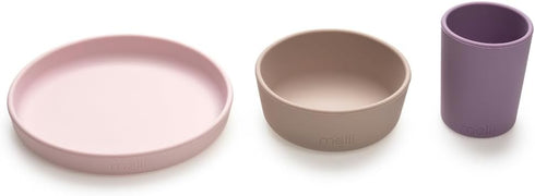 melii Non-Suction Silicone Plate, Bowl and Cup Set for Toddlers, Kids and Children (Purple, Grey, Pink)