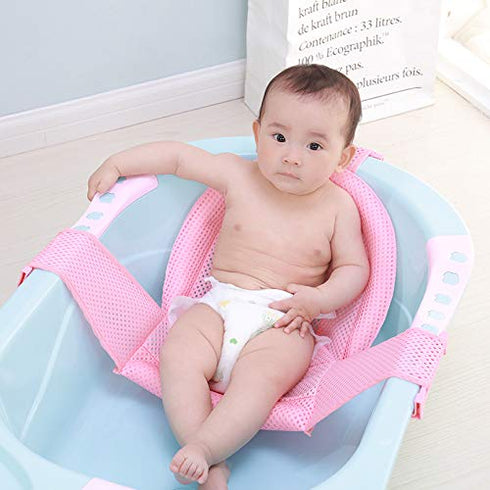 Breathable Mesh Newborn Baby Bath Mat, Adjustable Non-Slip Bath Seat Pad for Bathtub for 0-18 Months (Style 3-Pink)