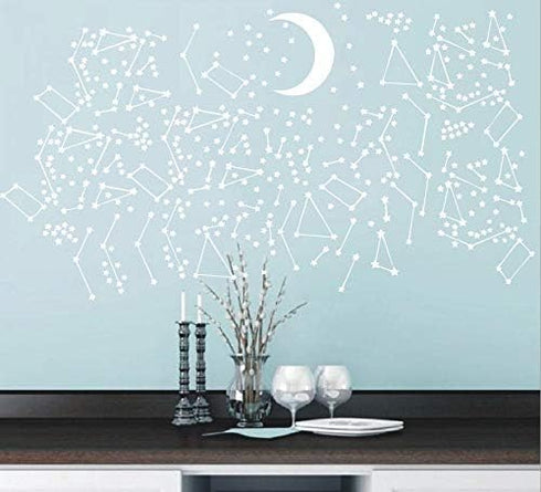 190 Gold Star Constellation Wall Decal for Kids Bedroom, Removable Outer Space Nursery Stickers, Zodiac Art Decor ZB162