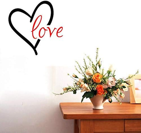BIBITIME Valentine's Day Wall Decal, 16.93" x 16.93" Black Heart Red Love Vinyl Sticker for Nursery Kids Room Decor