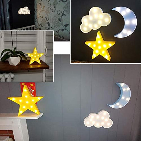 3PCS AUSAYE Decorative LED Night Lights Crescent Moon Star Cloud Lamp Sign Light Room Decor Night Light for Baby Kids