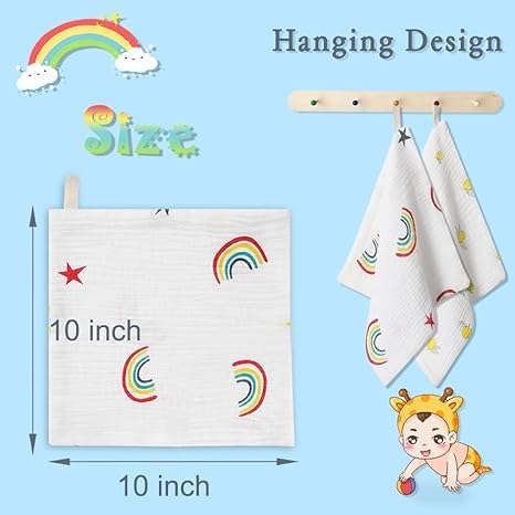 10Pack 10"X10" norinori Baby Msulin Washcloths Newborn Face Towel - Baby Muslin Burp Cloths Soft Absorbent Natural
