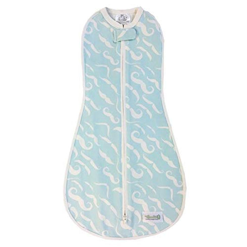 Woombie The Original Baby Swaddle Blanket, Cool Blue Mustache, 5-13 lbs