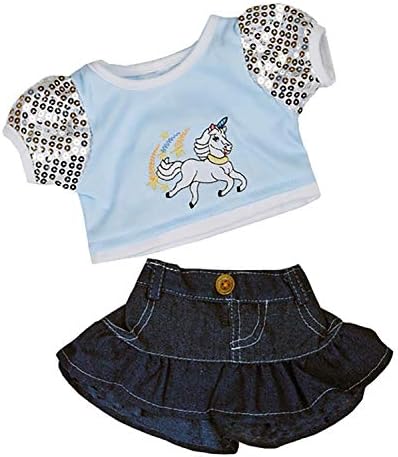 Unicorn Glitter Outfit Teddy Bear Clothes, Fits Most 14" - 18" Build-a-Bear Stuffed Animals