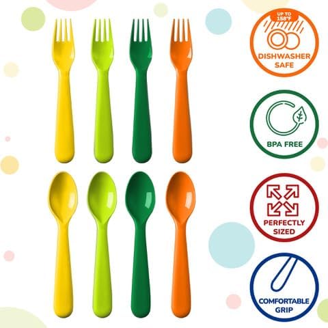 Toddler Utensils Set of 18 Plastic Kids Utensils Forks and Spoons - BPA FREE/Dishwasher Safe Toddler Flatware Set Brightly Colored Children's Safe Silverewre Cutlery Set by PLASKIDY
