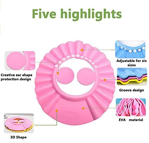 Shower Cap Bathing Cap with Earshield, Soft Adjustable Visor Hat for Safe Shampoo Shower Protection (BLUE)