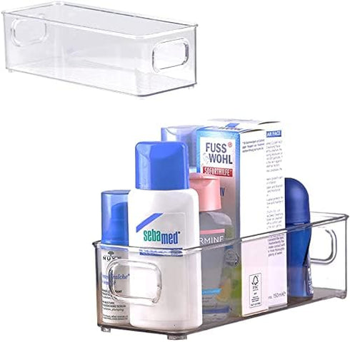 4 Pack, mDesign Plastic Long Stackable Storage Organizer Container, Organization Bin w/Handles for Kitchen, Pantry