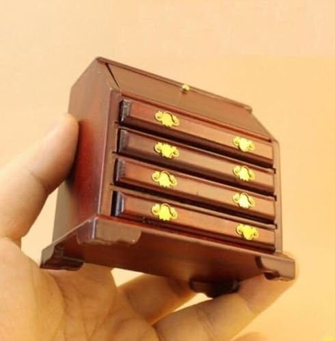 EatingBiting 1:12 Dollhouse Miniature Wooden Drawer Cabinet, Exquisite Handmade Doll Furniture Set
