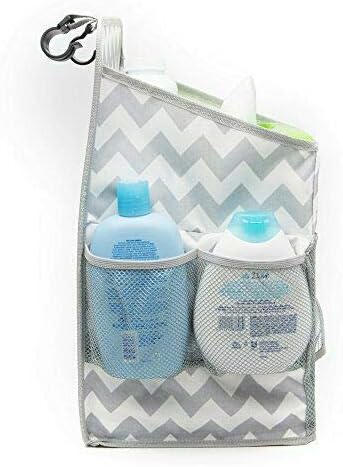 Chevron Pattern Diaper Caddy and Nursery Organizer for Newborn Baby Essentials, Multiple Pockets for Storage