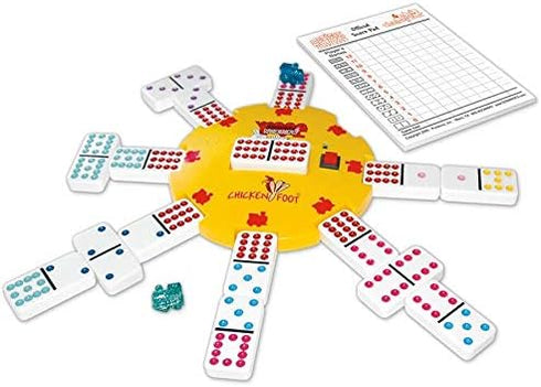 Mexican Train Double 12 Professional Size Dominoes with Bonus Chickenfoot Game, Travel Tin Board Game, 91 Tiles, Fun