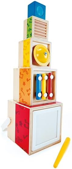 ODYSSEY Hape Stacking Music Set, Colorful 6 Piece Wooden Musical Box Toy for Kids 18 Months+
