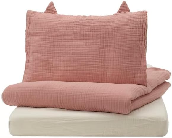 Generic 3-Piece Crib Bedding Set Pale Pink/Beige, 27.5x52 Soft Cotton Duvet Cover, Pillowcase