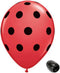 10 Pack 11" Red with Black Polka Dots Ladybug Latex Balloons with Matching Ribbons