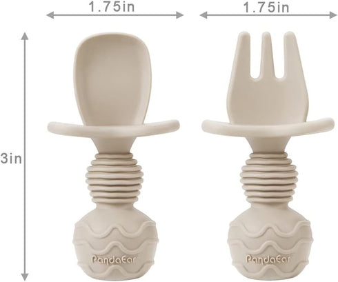 PandaEar Silicone Baby Feeding Set, 2 Pack Suction Plate and Tiny Cup with 2 Spoons & 2 Forks for Baby Led Weaning