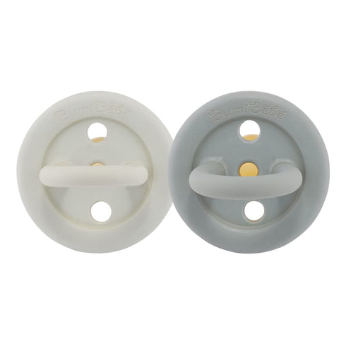 0+ Two-Pack HEVEA Natural Rubber BumiBb Pacifiers - Newborn Months - Round Teat Shape - - Dove Grey & Sage