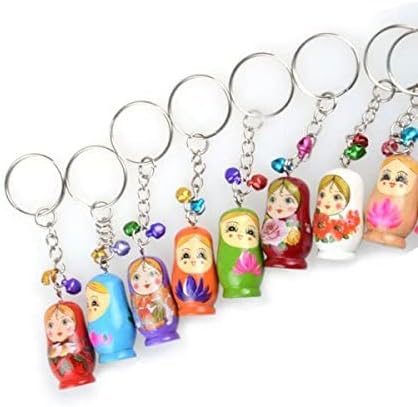Toyvian 12PCS Nesting Dolls Key Chains, Wood Matryoshka Russian Dolls Key Rings Charms