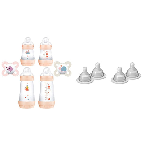 MAM Newborn Essentials Feed & Soothe Set (6-Piece) & Bottle Nipples Extra Slow