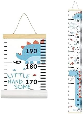 Kids Growth Chart, Wood Frame Fabric Canvas Height Measurement Ruler for Child's Room Decoration - Blue Dinosaur