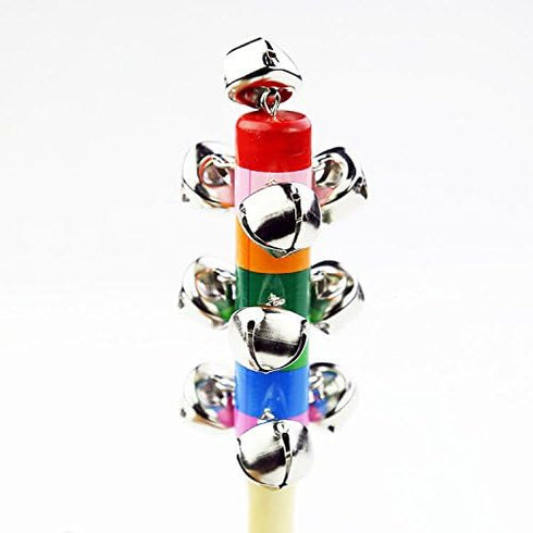 6Pcs Wooden Jingle Hand Bells - Rainbow Handle Wooden Bells Jingle Stick Shaker Rattle for Baby Kids Children Musical