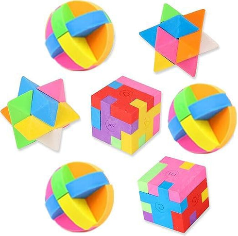 PROLOSO 15 Pcs Puzzle Cube Pencil Erasers, Kids Party Favors, Classroom Student Prizes, Brain Teasers