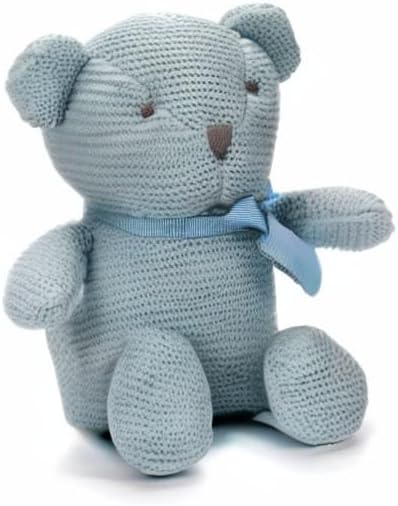 100% Organic Cotton Blue Teddy Bear Baby Toys, 6.5" Stuffed Animals for Newborn