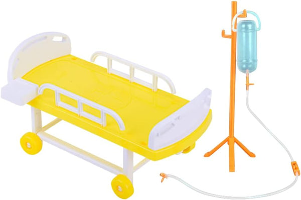 Toddmomy Dollhouse Hospital Bed, Infusion Bottle Toys, Mini Bed, Doctor Role Play Toys, Dollhouse Accessories for Kids