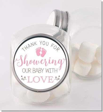 Baby Shower Stickers, Pink Thank You for Showering Our Baby with Love, 48 Stickers - 1.67 Inches Round