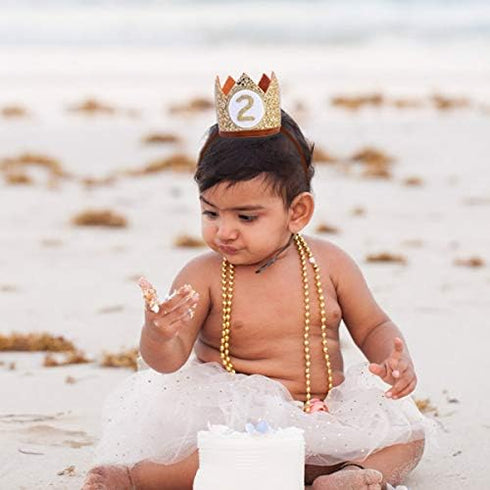 Baby Crown for 2nd Birthday - Second Birthday Party Decoration, Glitter Crown Hat