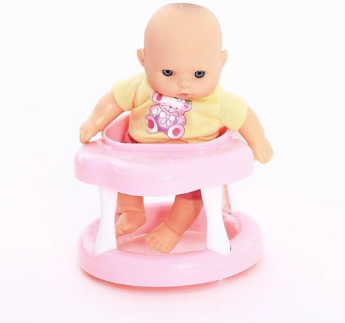 6 Set 5 Inch 3-6 PowerTRC of Mini Baby Girl Toy Dolls Collection with High Chair, Cradle, Walker, Swing, Bathtub
