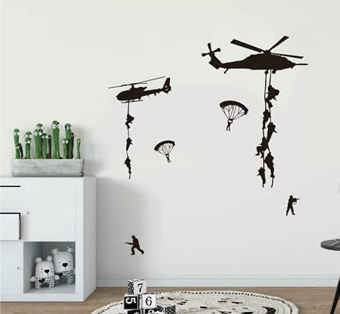 Army Wall Decors for Wall, Military Airplane Helicopter Vinyl Stickers for Teens Boys Bedroom Kids Room (TM-16).