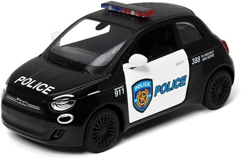 KiNSMART FIAT 500e Police Car - 1:28 Scale 5 Inch Die Cast Metal Pull Back Action Model