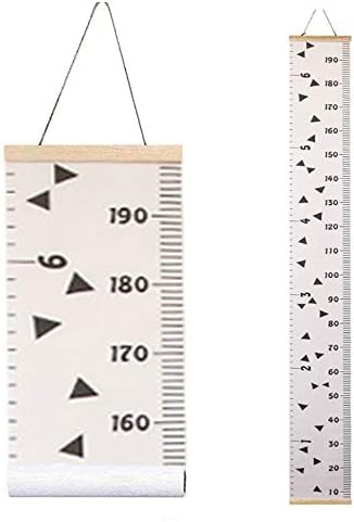 Kids Growth Chart, Wood Frame Fabric Canvas Height Measurement Ruler for Child's Room Decoration 7.9 x 79in (Triangle)