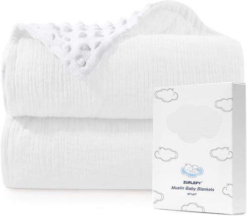 White Baby Blankets, Neutral Muslin Cotton Blanket for Unisex Girls and Boys, Solid Toddler Blanket 43-12