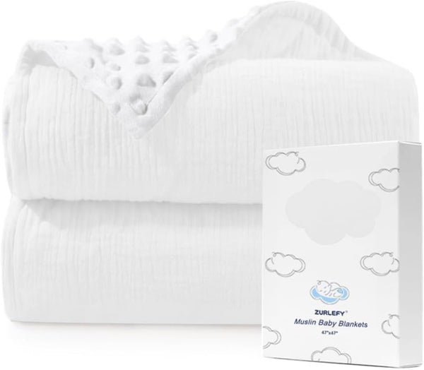White Baby Blankets, Neutral Muslin Cotton Blanket for Unisex Girls and Boys, Solid Toddler Blanket 43-12