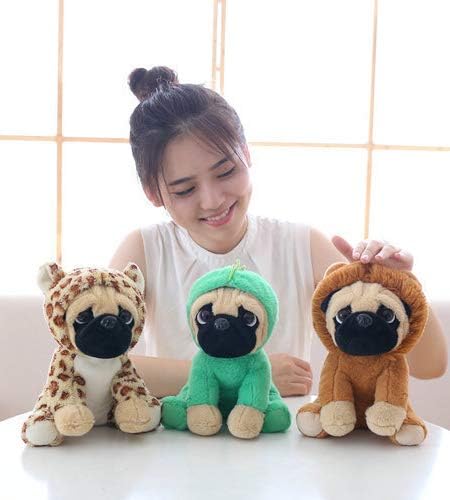 Cute Pug Dog Stuffed Animal, Brown Lion Plush Toy, Soft Pug Toy in Lion Costume, 10 Inch