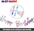 Tatuo Iridescent Happy Birthday Banner Sign, Changeable Garland Bunting Decoration, Silver Party Favor Supplies