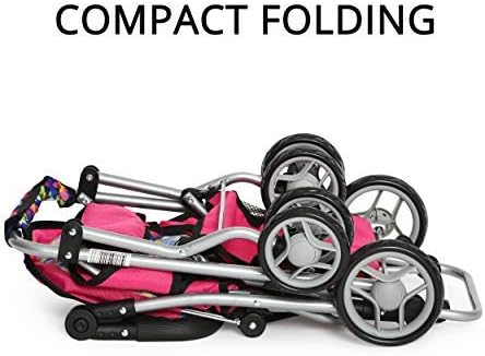 Pink Flower Twin Doll Stroller with Adjustable Handle & Diaper Bag