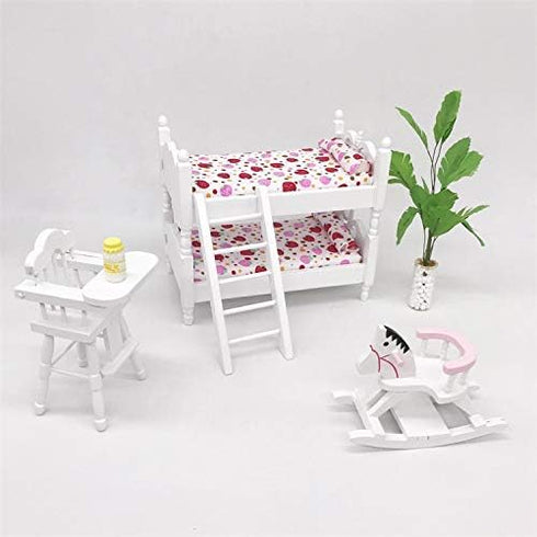 1:12 Wooden Dollhouse Miniature Loft Bed with Ladder, Kids Children's Bedroom Bunk Bed Play Toy Decor