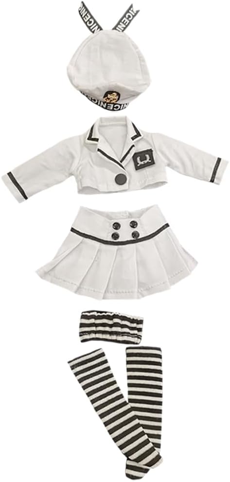 niannyyhouse BJD Dolls Clothes 1/3 1/4 1/6 White Hat Coat Skirt Striped Vest Socks Navy Suit Dress Up Gift (1/4BJD)